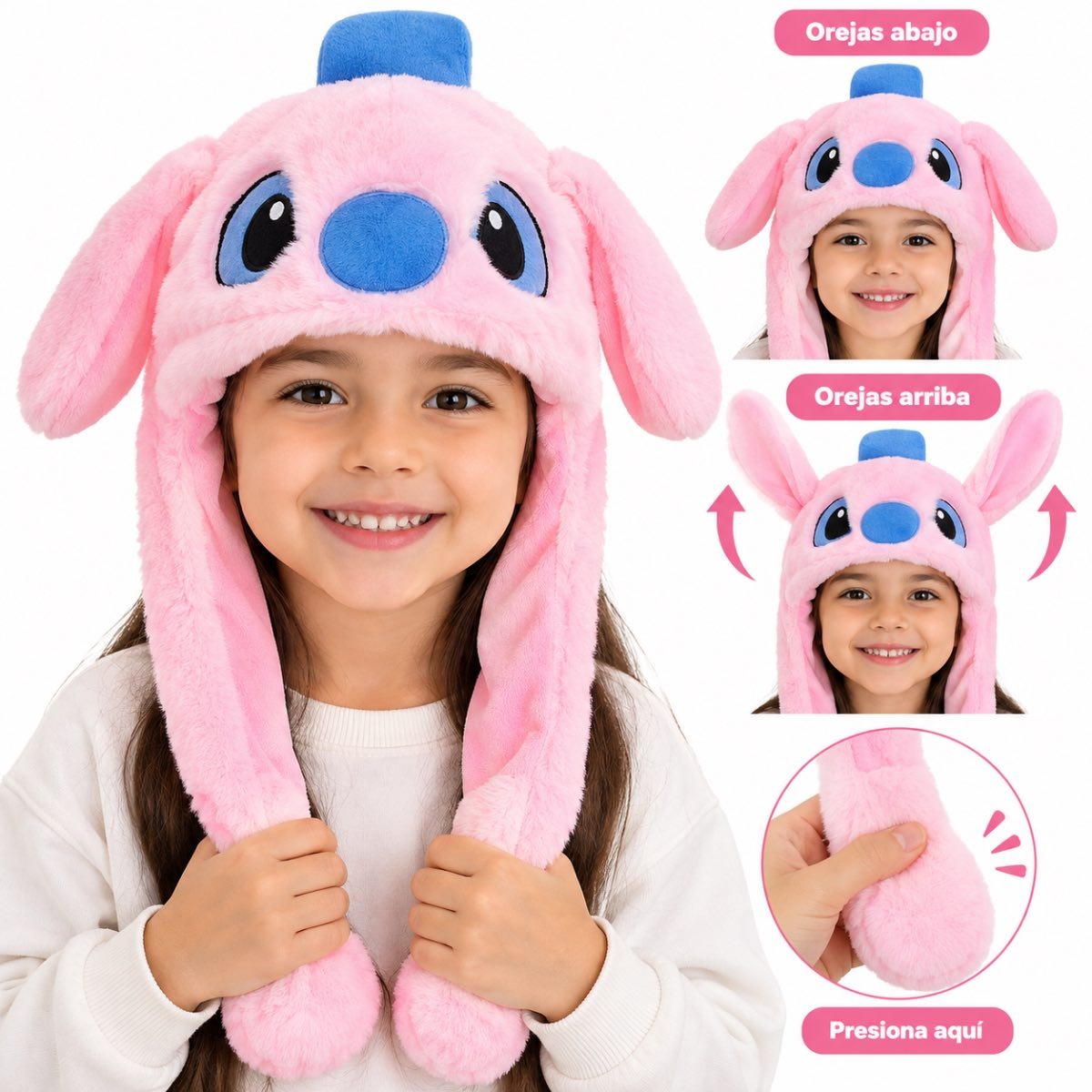 Gorro de peluche con luz led y movimiento de orejas