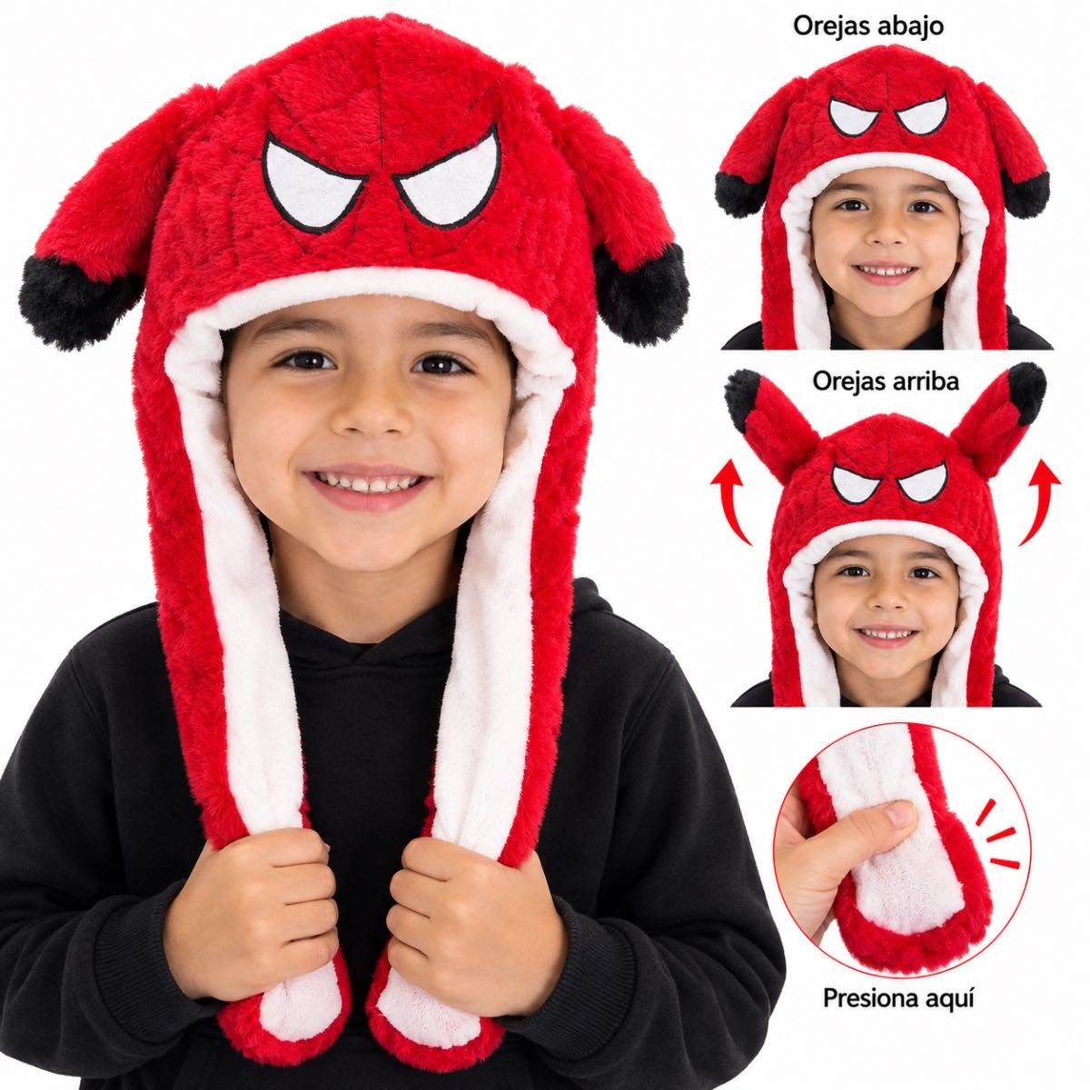 Gorro de peluche con luz led y movimiento de orejas