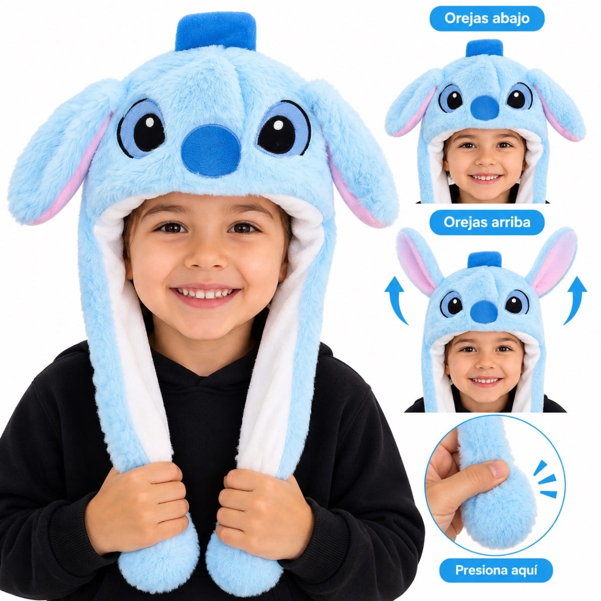 Gorro de peluche con luz led y movimiento de orejas